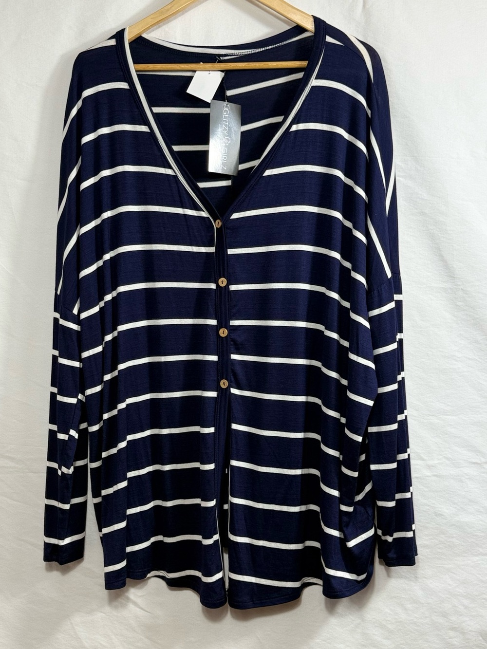 Glitzy & Girlz Curvy Step Aside Top Navy Striped